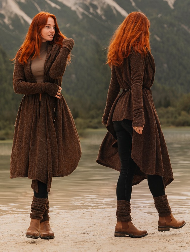 Brown Women Toonzshop Danaeriz Long Sleeve Hooded Shawl Cardigan Cardigan | TUYBKQD-28