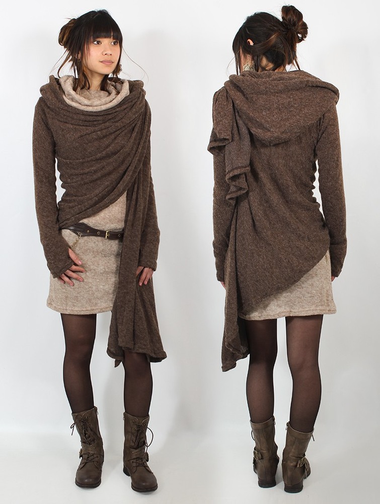 Brown Women Toonzshop Danaeriz Long Sleeve Hooded Shawl Cardigan Cardigan | TUYBKQD-28