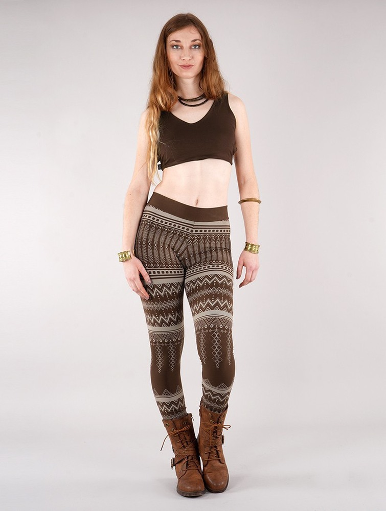 Brown and beige Women Toonzshop Rinjidef Aztec Printed Long Leggings Leggings | XCGOUEZ-89