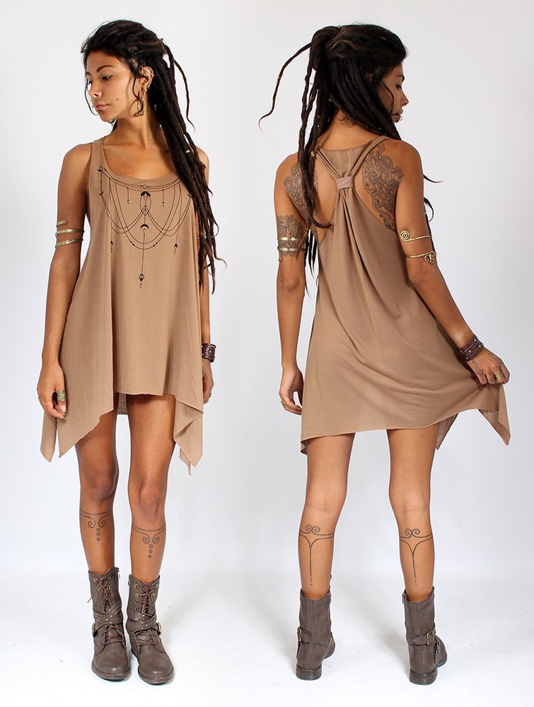 Brown and black Women Toonzshop Paalayan Printed Knotted Sleeveless Tunic Tops | RCWNHXF-31