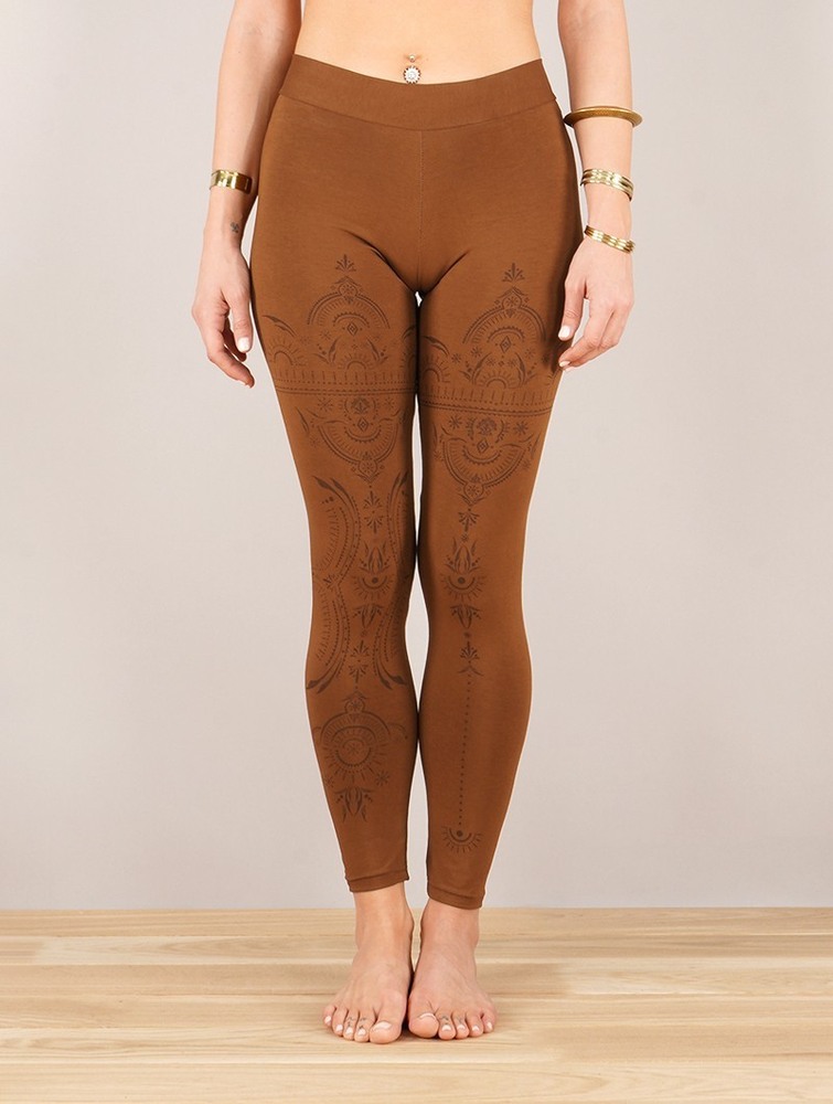 Camel brown Women Toonzshop Rinji Zohraa Printed Long Leggings Leggings | ESVLMZF-53