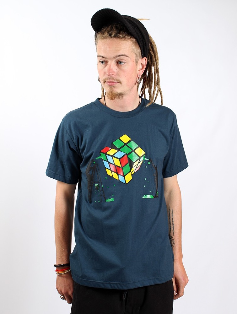 Dark blue Men Toonzshop Rubik\'s Cube Graffiti Printed Short Sleeve T-shirt T-Shirt | ZHBRYVD-10