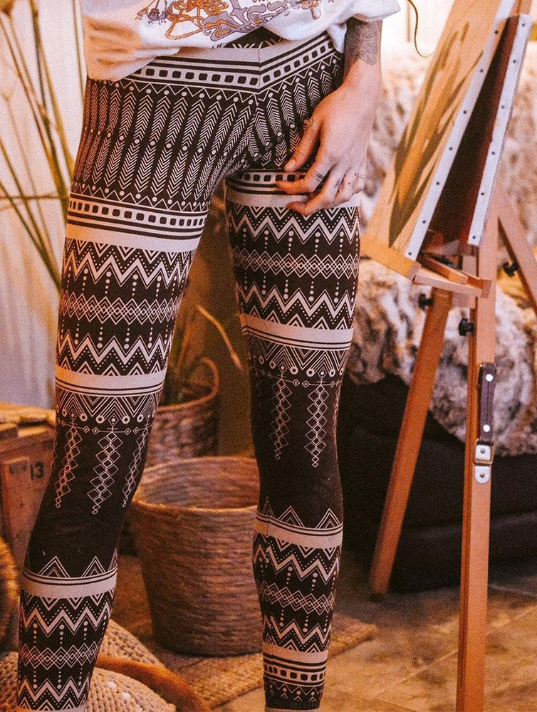 Dark brown Women Toonzshop Rinji Aztec Printed Long Leggings Leggings | SCQKJVH-28