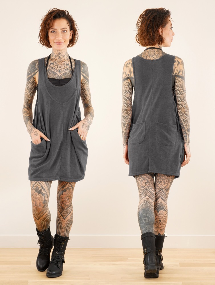 Dark grey Women Toonzshop Palani Sleeveless Tunic Tops | GVOIZYE-54