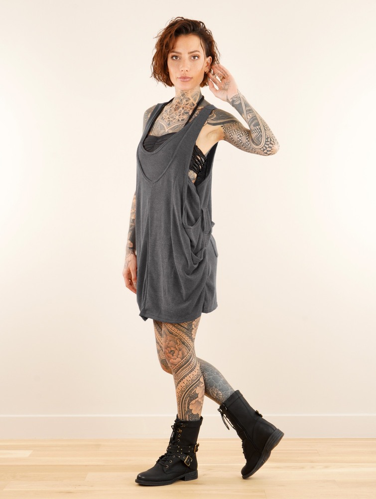 Dark grey Women Toonzshop Palani Sleeveless Tunic Tops | GVOIZYE-54