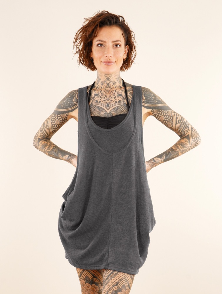 Dark grey Women Toonzshop Palani Sleeveless Tunic Tops | GVOIZYE-54