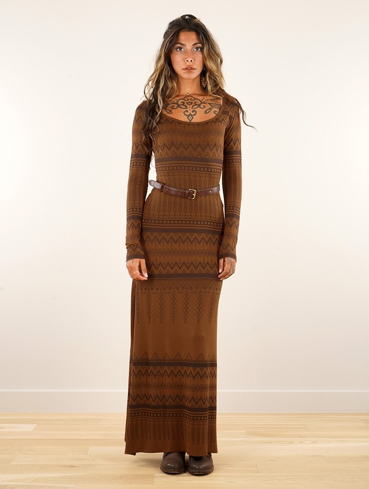 Goldenbrown Women Toonzshop Inanna Aztec Pinted Long Sleeve Long Dress Dress Dress | YZQUFCW-93