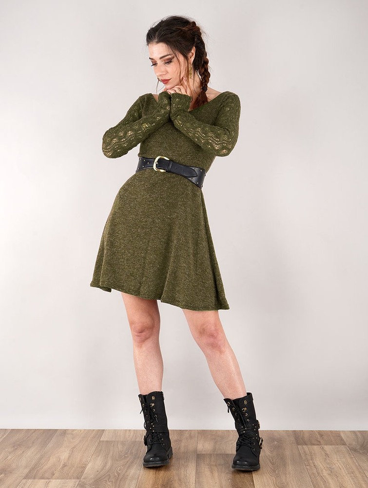 Khaki Women Toonzshop Oroshï Crochet Sleeve Sweater Dress Dress | ZMKYDFV-04