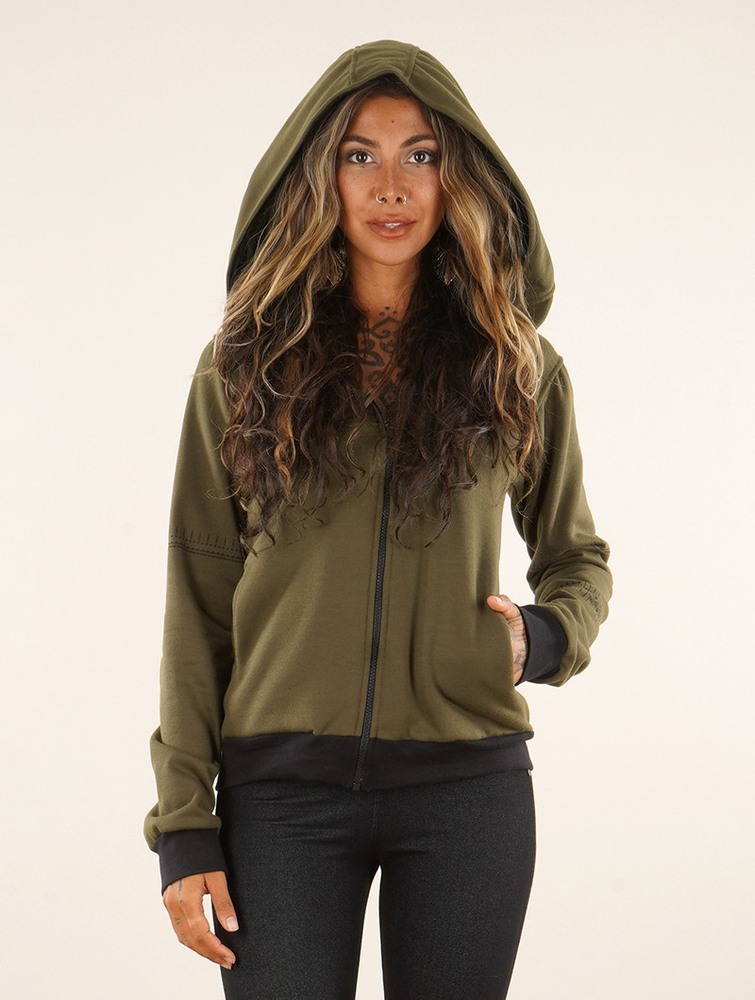 Khaki Women Toonzshop Vidar Zohraa Zipped Hoodie Hoodie | AQXYFPV-26