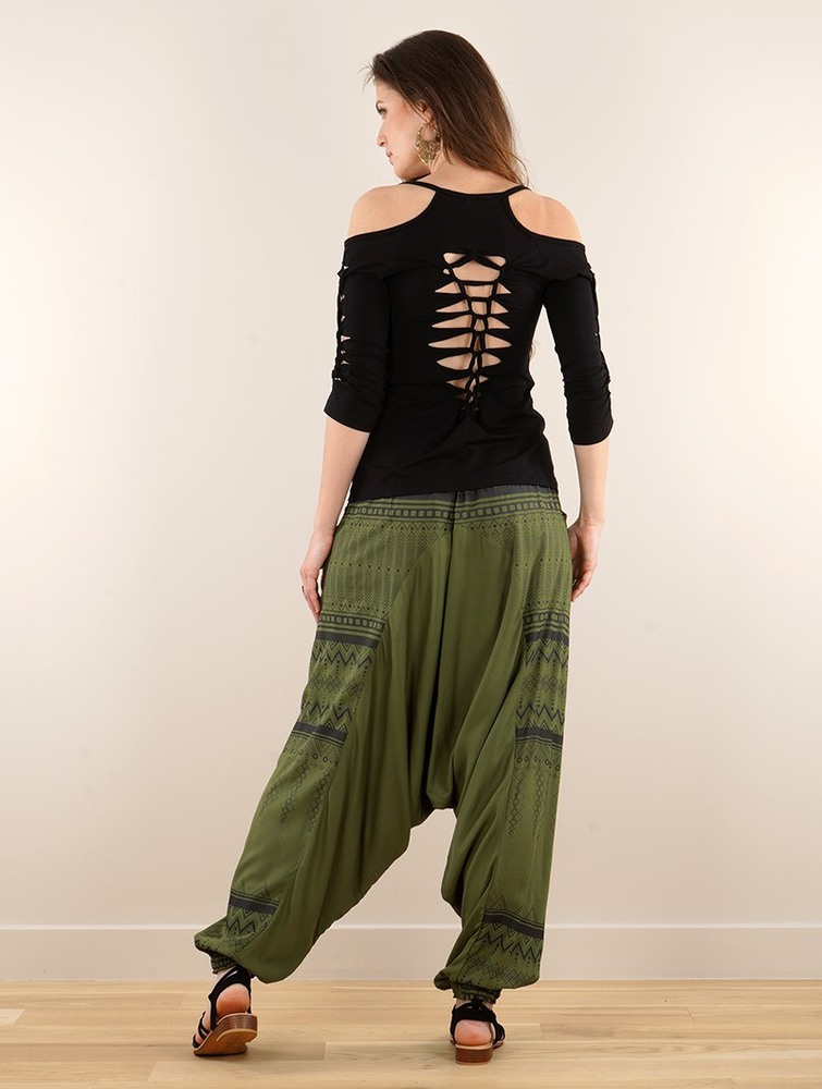 Khaki with black prints Women Toonzshop Ginie Aztec Light Harem Pants Pants | XZPWJQA-23