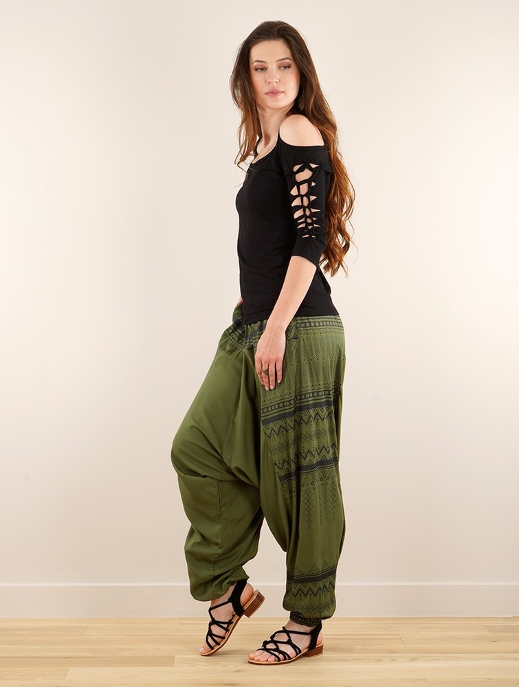 Khaki with black prints Women Toonzshop Ginie Aztec Light Harem Pants Pants | XZPWJQA-23