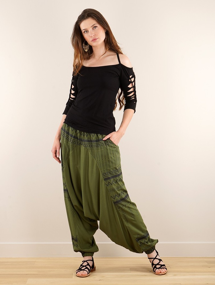 Khaki with black prints Women Toonzshop Ginie Aztec Light Harem Pants Pants | XZPWJQA-23