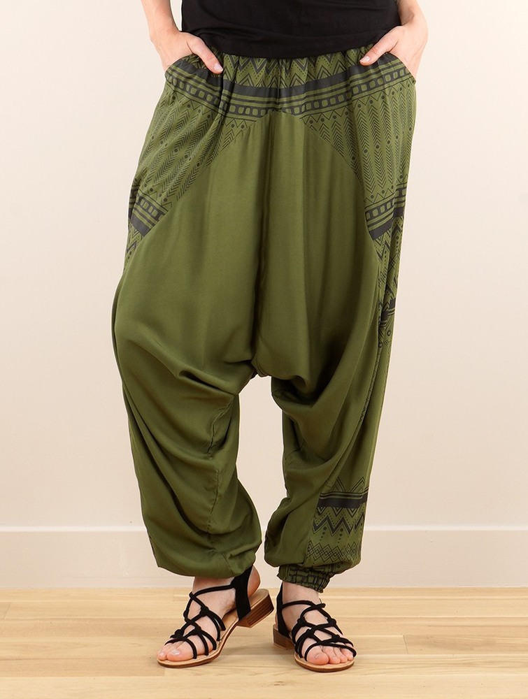 Khaki with black prints Women Toonzshop Ginie Aztec Light Harem Pants Pants | XZPWJQA-23