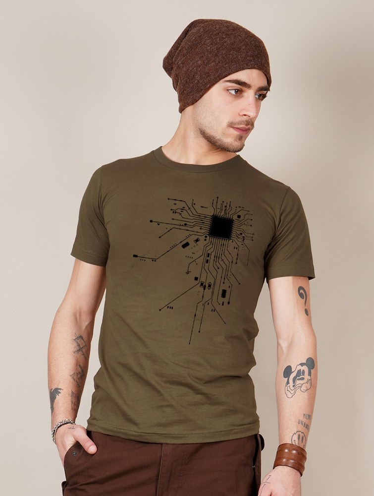 Light army green Men Toonzshop Electrosystem Printed Short Sleeve T-shirt T-Shirt | PIGUDSB-98