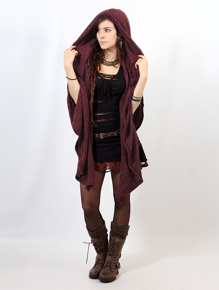 Mottled wine Women Toonzshop Danae Hooded Cape Ponchos | DIRCFAX-62