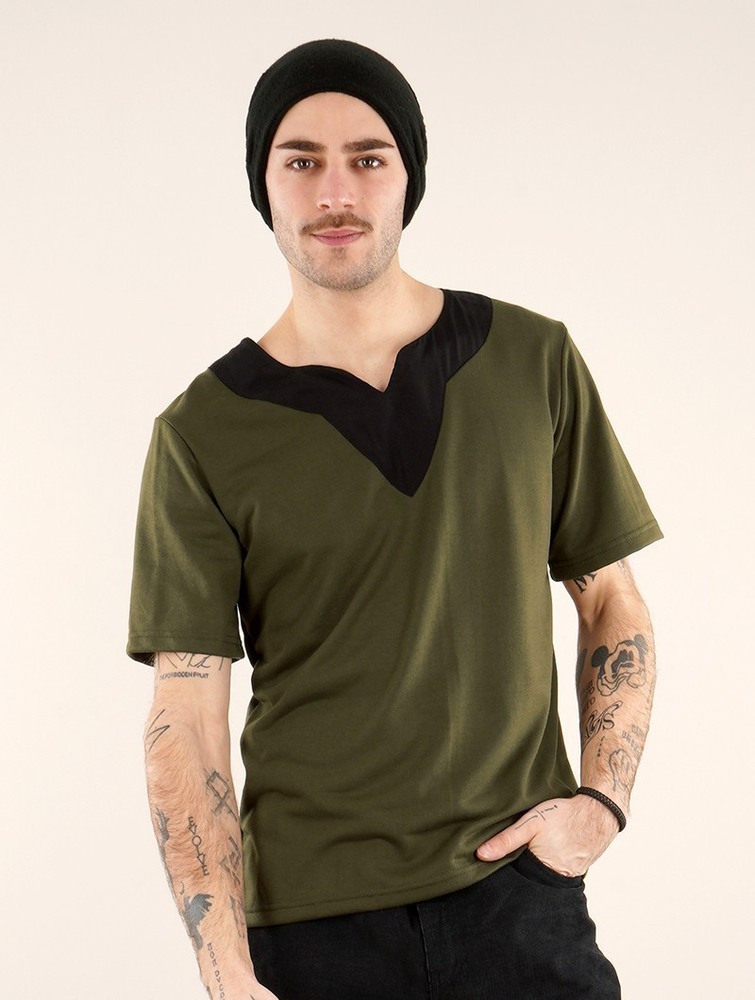 Olive green Men Toonzshop Legolas T-shirt With Mao Collar T-Shirt | DBTOISW-60