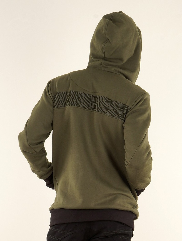 Olive green Men Toonzshop Námo Swastika Printed Zipped Hoodie Hoodie | YSERNKP-95