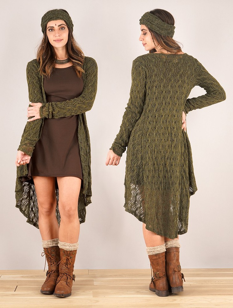 Olive green Women Toonzshop Kalyäa Crochet Cardigan Cardigan | GCPMLAQ-53