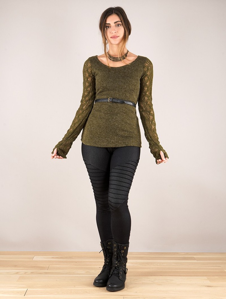 Olive green Women Toonzshop Oroshï Crochet Sleeve Sweater Sweater | ZHRPCNX-71