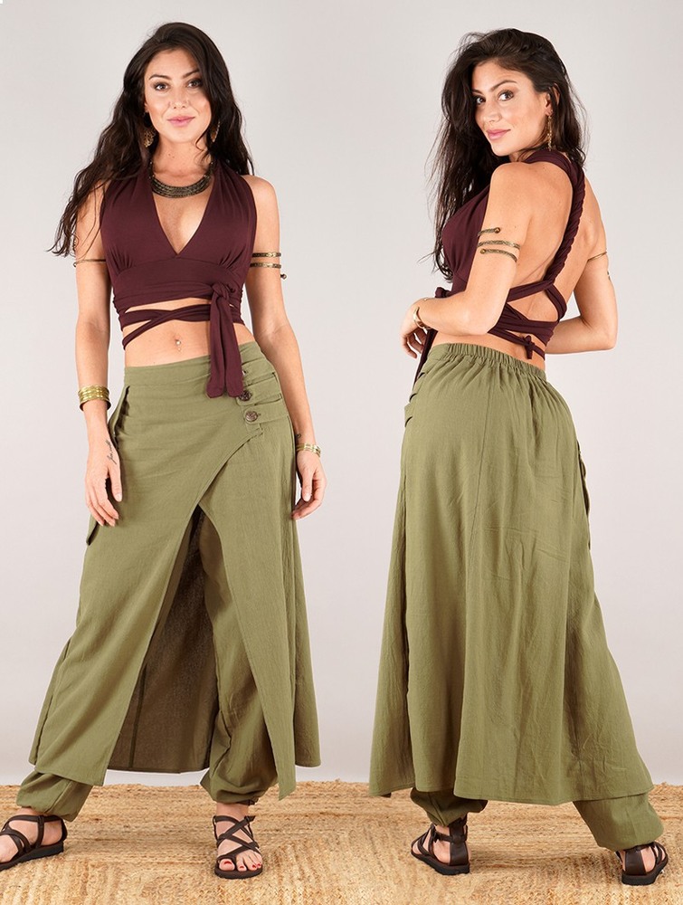 Olive green Women Toonzshop Wanda Harem Skirt Pants Skirt | SZTBHEU-06