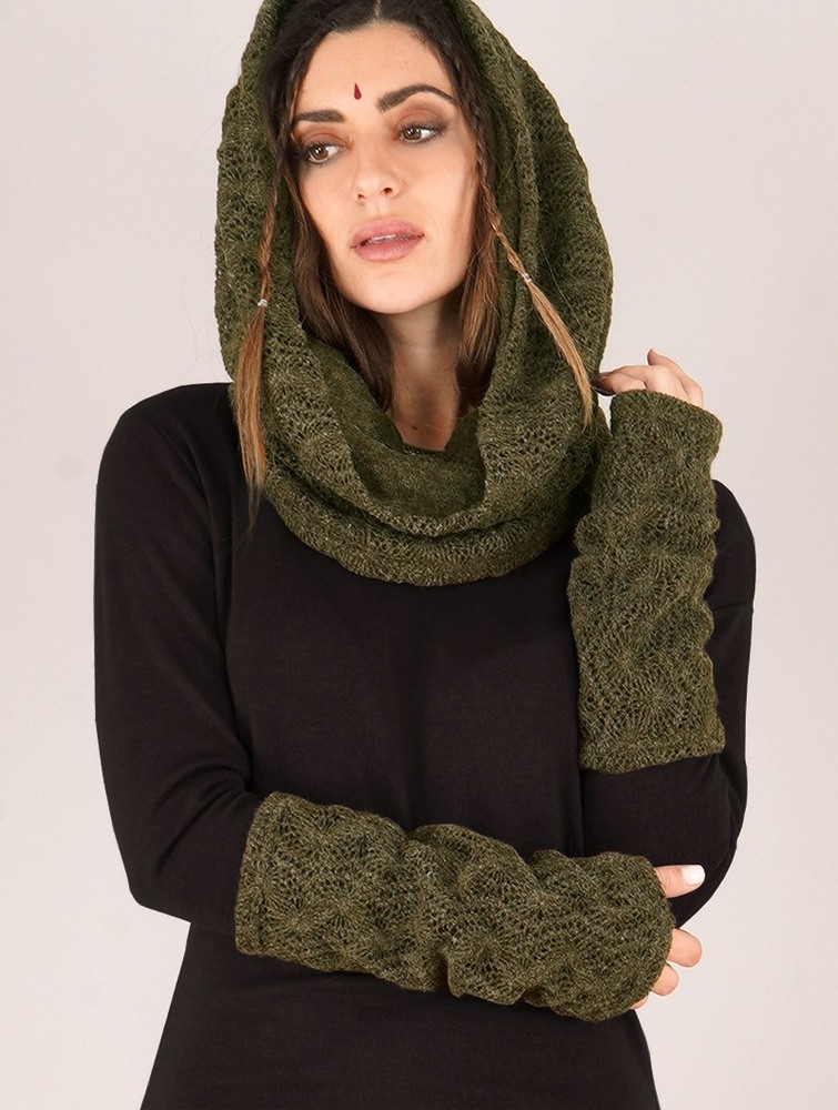 Olive green Women Toonzshop Yüm Crochet Arm Warmers Fingerless gloves-legwarmers | ZPMDIJL-34