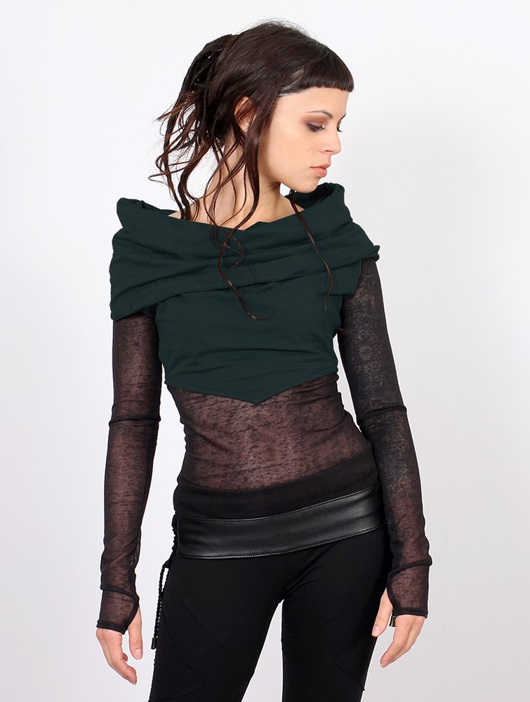 Peacock teal Women Toonzshop Azmiyäa Transparent Insert Long Sleeve Top Tops | DAWPFSU-89