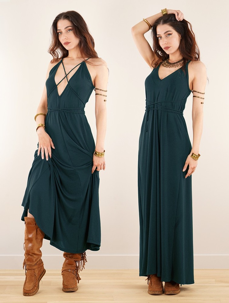 Peacock teal Women Toonzshop Lazüli Loose And Reversible Strappy Long Dress Dress | MEXWDZK-64