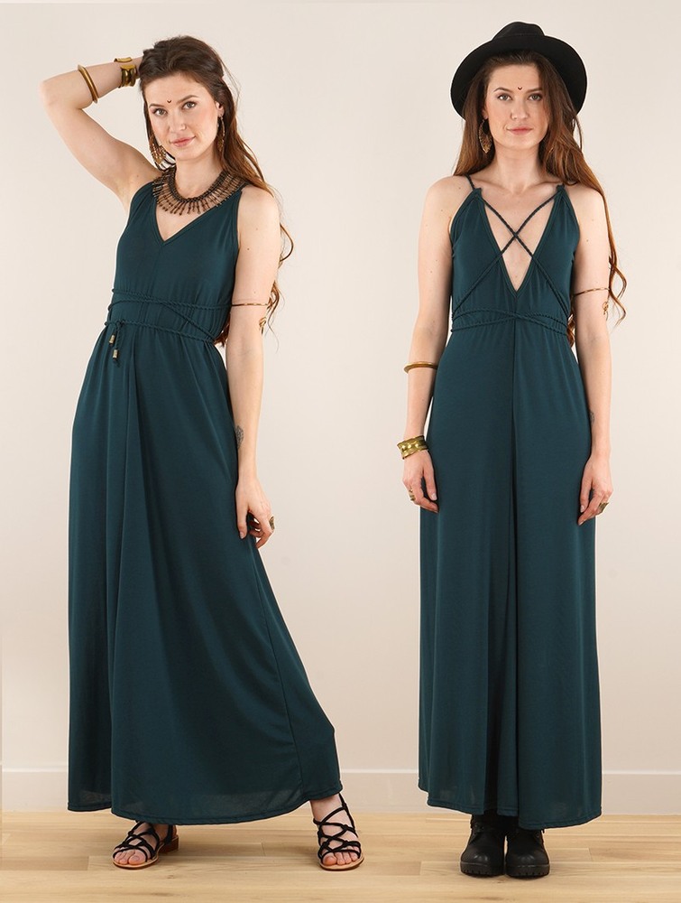 Peacock teal Women Toonzshop Lazüli Loose And Reversible Strappy Long Dress Dress | MEXWDZK-64