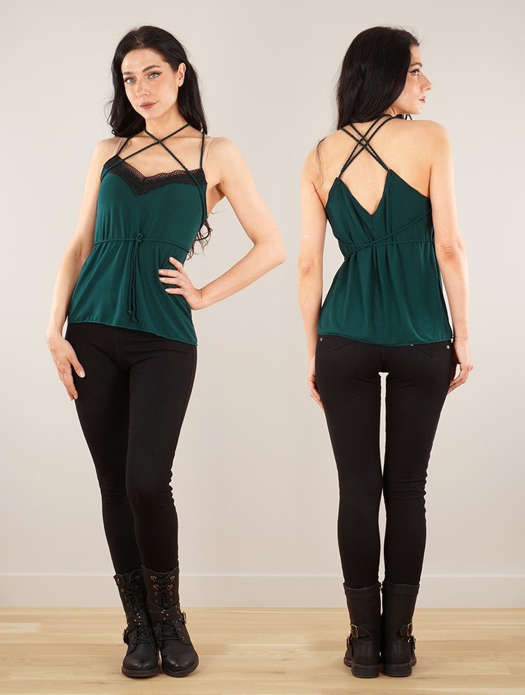 Peacock teal Women Toonzshop Topäaz Loose And Reversible Strappy Top Tops | EACVTZH-80