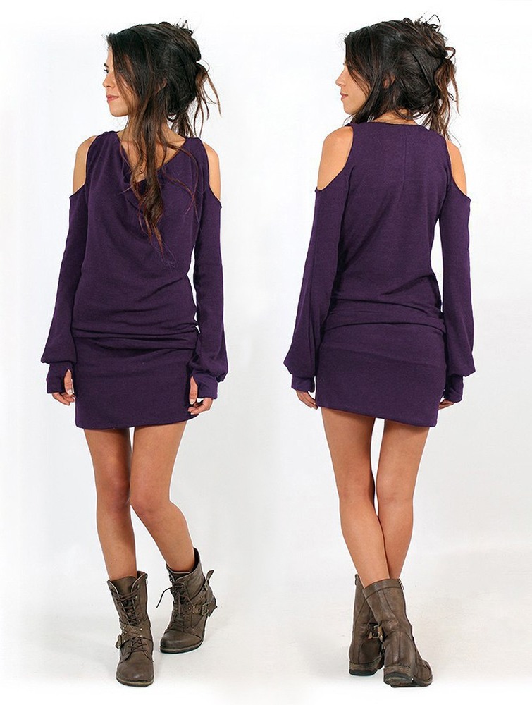 Purple Women Toonzshop Elixir Bare Shoulder Sweater Dress Dress | TCEIFXY-78