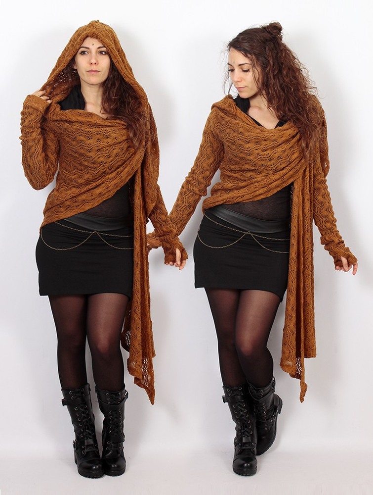 Rusty Women Toonzshop Danaeriz Long Sleeve Hooded Crochet Shawl Cardigan Cardigan | HCMEQFT-19