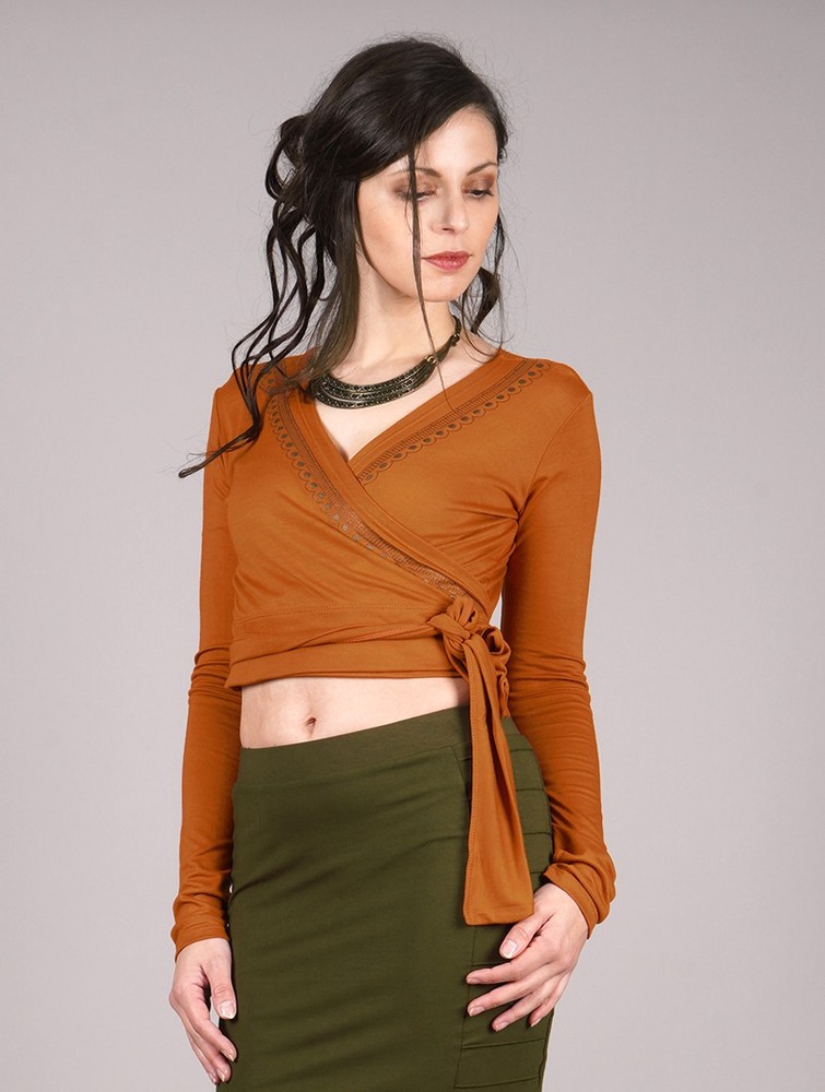 Rusty Women Toonzshop Irwaen Indie Long Sleeved Crop Top Tops | IBNFQHU-49