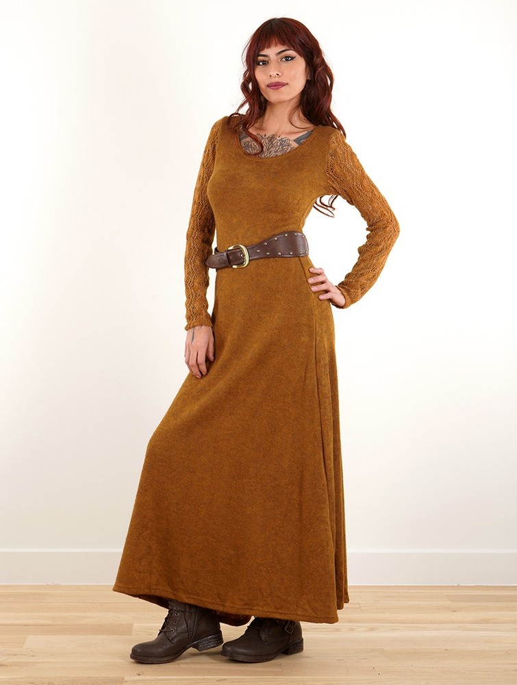 Rusty Women Toonzshop Melisandre Crochet Long Sleeve Long Sweater Dress Dress | OFKVWMJ-06