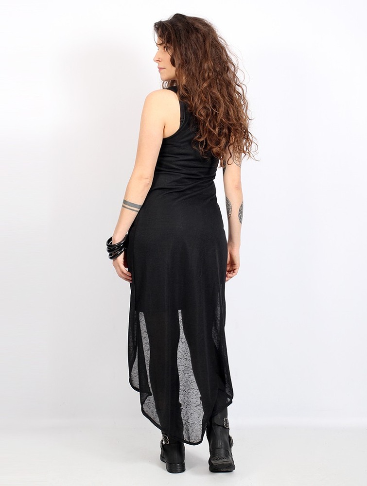 Semi sheer black Women Toonzshop Marrakech Sleeveless Long Vest Vest | JKBNRMF-43