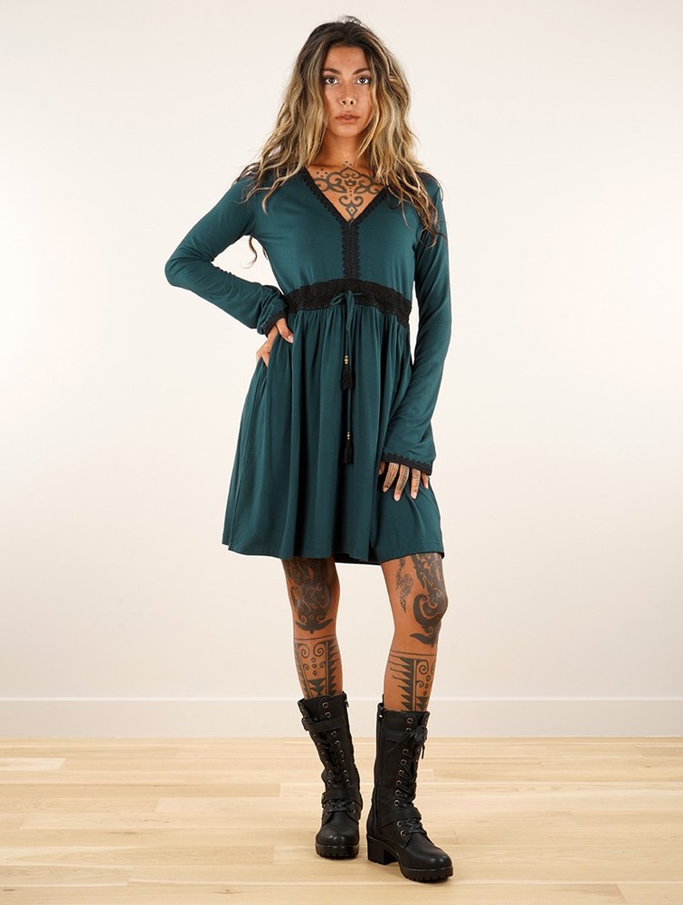 Teal Women Toonzshop Firiel Long Sleeve Dress With Crochet Detail Dress | KFRELBH-30