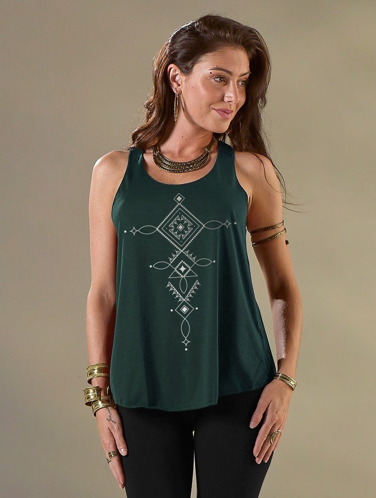 Teal and silver Women Toonzshop Luunja Printed Tank Top Tank Top | KGIXABQ-30