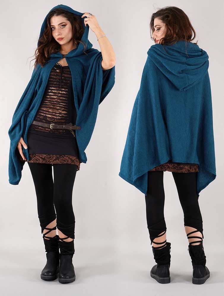 Teal blue Women Toonzshop Danae Hooded Cape Ponchos | YVJXQNP-84