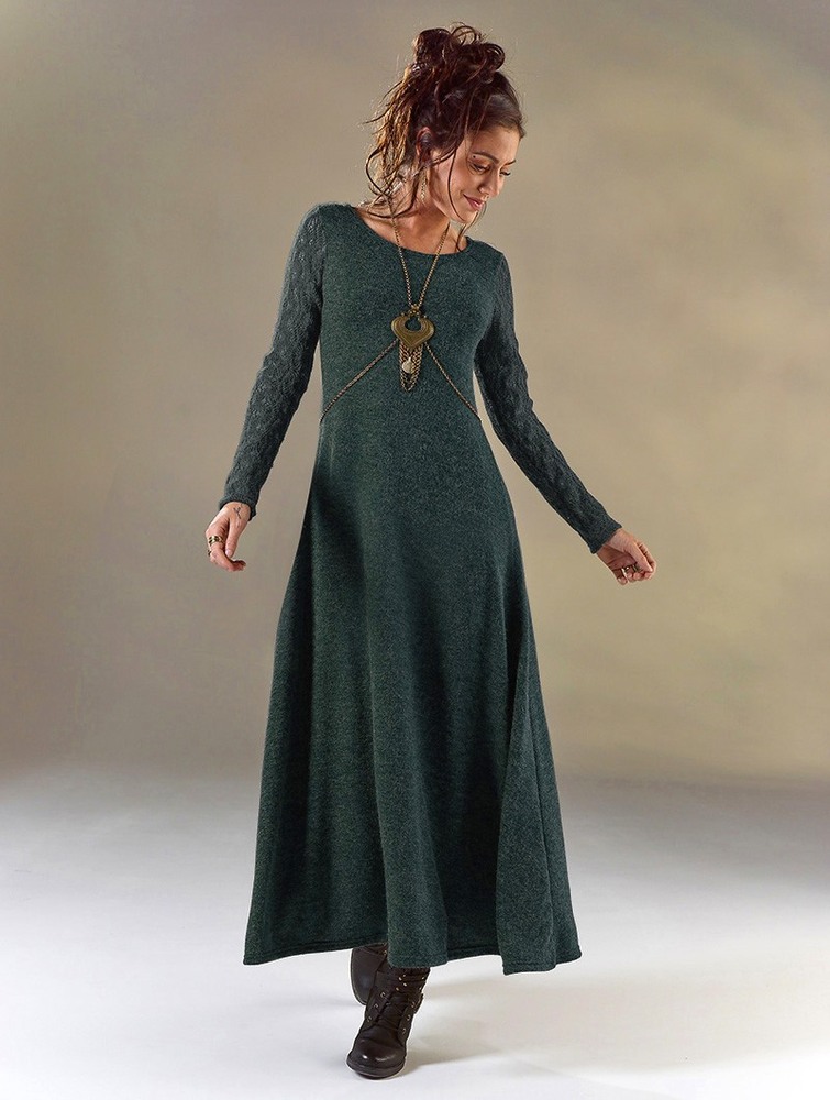 Teal blue Women Toonzshop Melisandre Crochet Long Sleeve Long Sweater Dress Dress | VHYANTJ-36