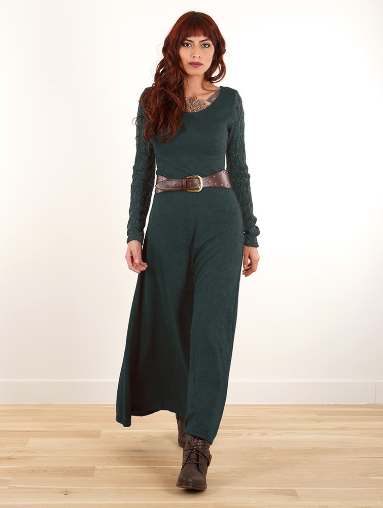 Teal blue Women Toonzshop Melisandre Crochet Long Sleeve Long Sweater Dress Dress | VHYANTJ-36