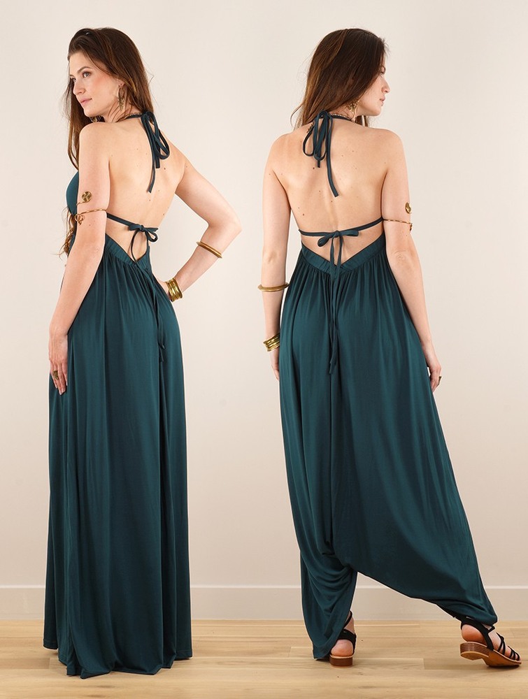 Teal blue Women Toonzshop Nolofinwe Strappy Bare Back Long Dress And Harem Pant Overalls Dress | DBXJLNR-12