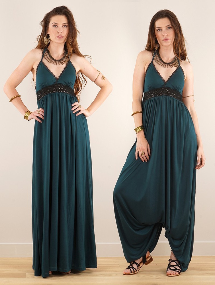 Teal blue Women Toonzshop Nolofinwe Strappy Bare Back Long Dress And Harem Pant Overalls Dress | DBXJLNR-12