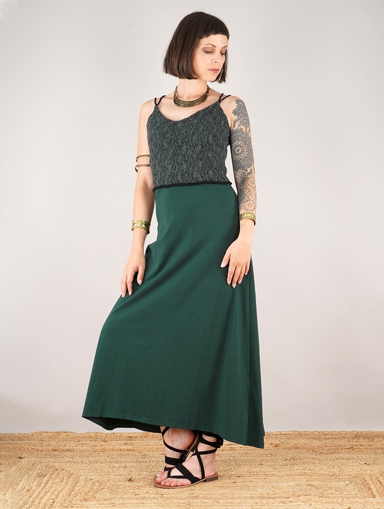 Teal blue and bluish grey Women Toonzshop Nymph Long Dress With A Crochet Chest Dress | ZQOHKUL-05