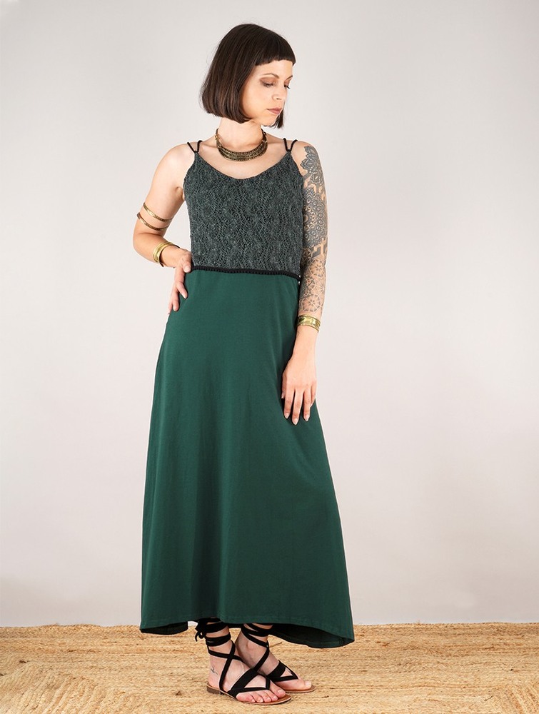 Teal blue and bluish grey Women Toonzshop Nymph Long Dress With A Crochet Chest Dress | ZQOHKUL-05