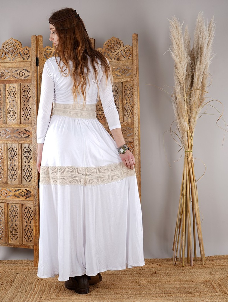 White and beige crochet Women Toonzshop Heldaria Buttoned Long Dress Dress | LAOZMDH-31