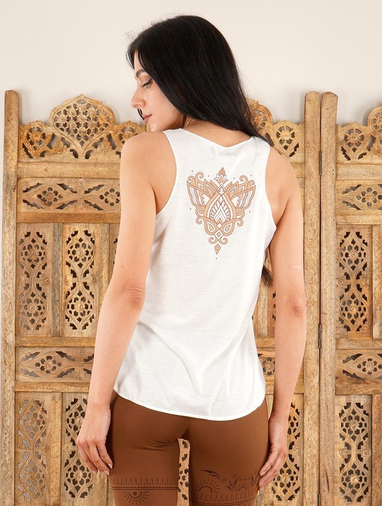 White and brown Women Toonzshop Talah Printed Tank Top Tank Top | LEDOKGX-02