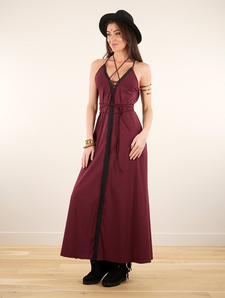 Wine Women Toonzshop Amulette Lace-up Split Long Dress Dress | CQHLTUD-09