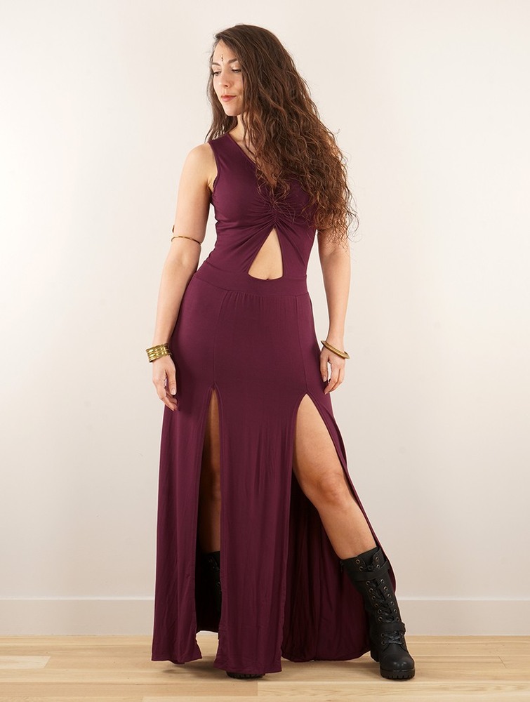 Wine Women Toonzshop Andreas Long Split Strappy Dress Dress | GZBFJQX-54