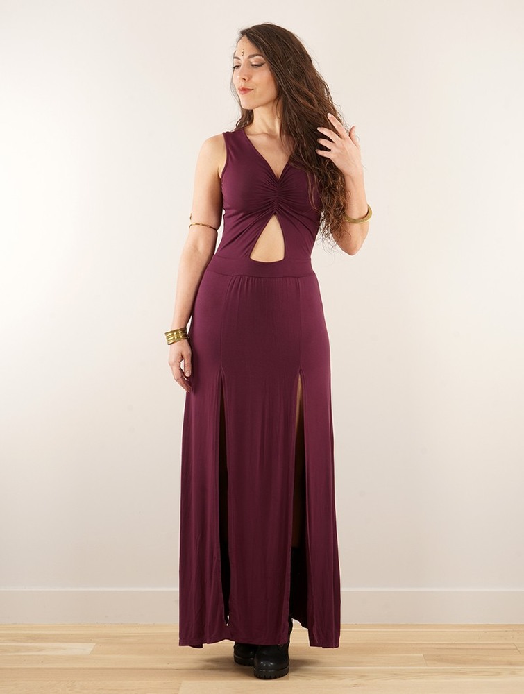 Wine Women Toonzshop Andreas Long Split Strappy Dress Dress | GZBFJQX-54