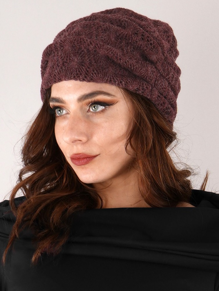 Wine Women Toonzshop Aslan Pleated Crochet Beanie Beanie | FOKGTBP-42