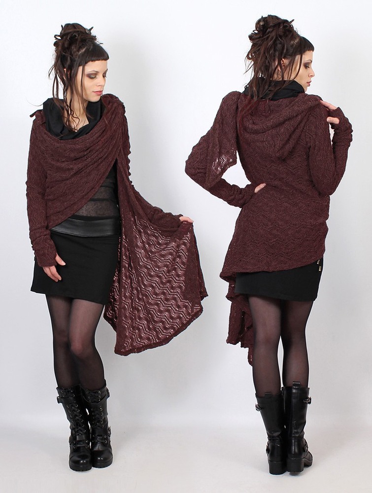 Wine Women Toonzshop Danaeriz Long Sleeve Hooded Crochet Shawl Cardigan Cardigan | UCYHVMJ-25